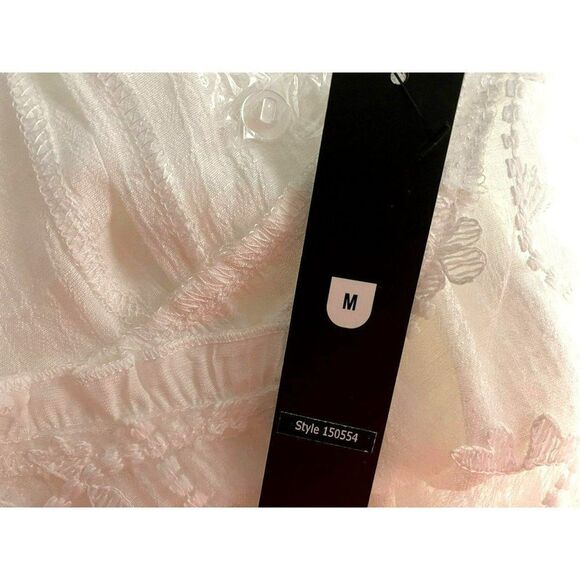 White Ruffled High Neck Blouse Sz M Flutter Sleeve Lace Detail Unique Spectrum - Picture 6 of 7